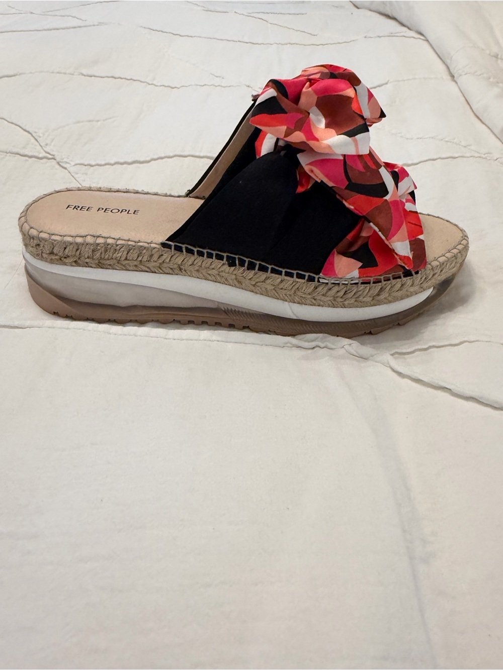 Free People Pink Red Patterned Bow Slide Sandals NWOT
